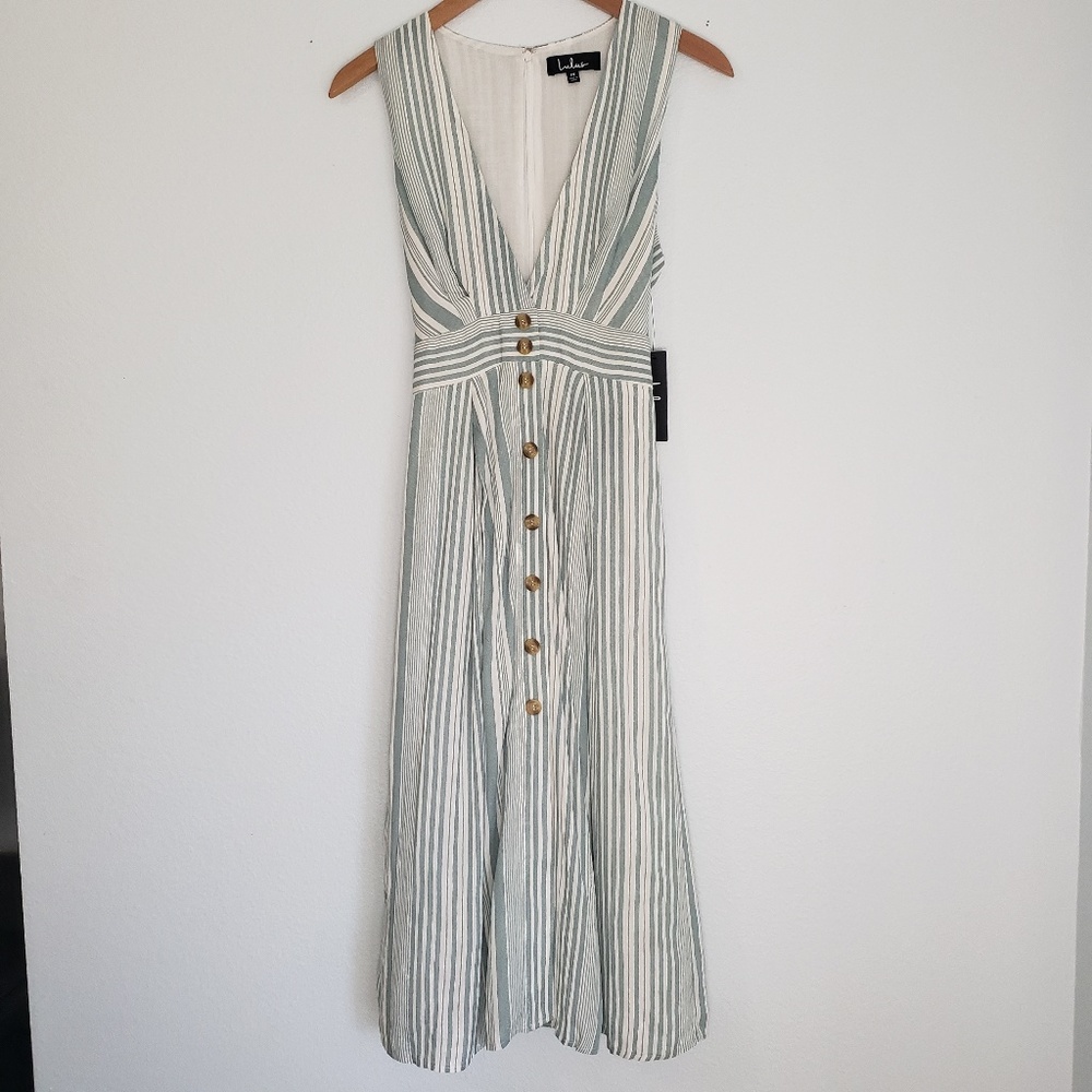 NWT Lulus Estnelly Striped Button Front Midi Dress